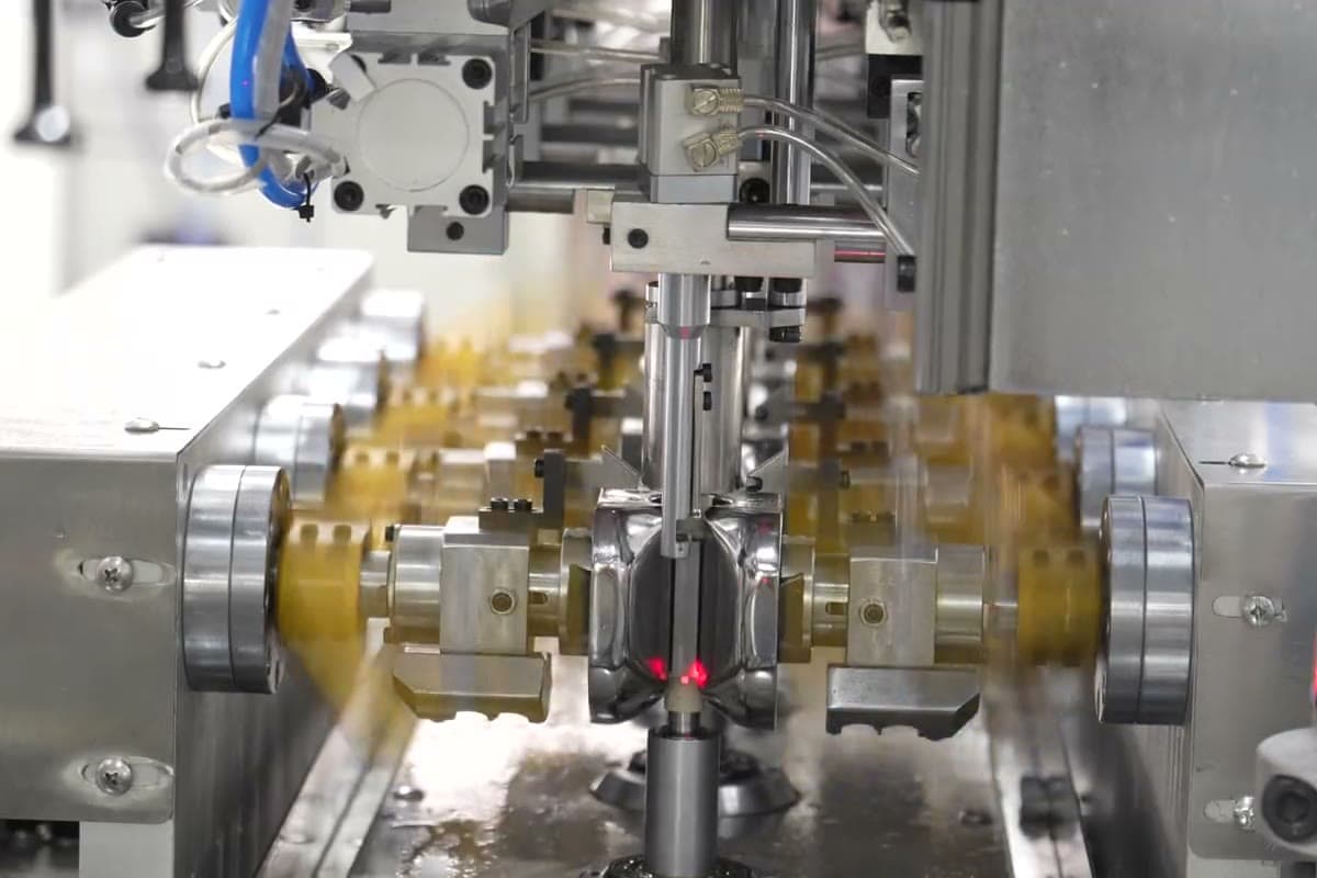 Four-station armature winding machine: the flyers winding copper wire onto armature cores